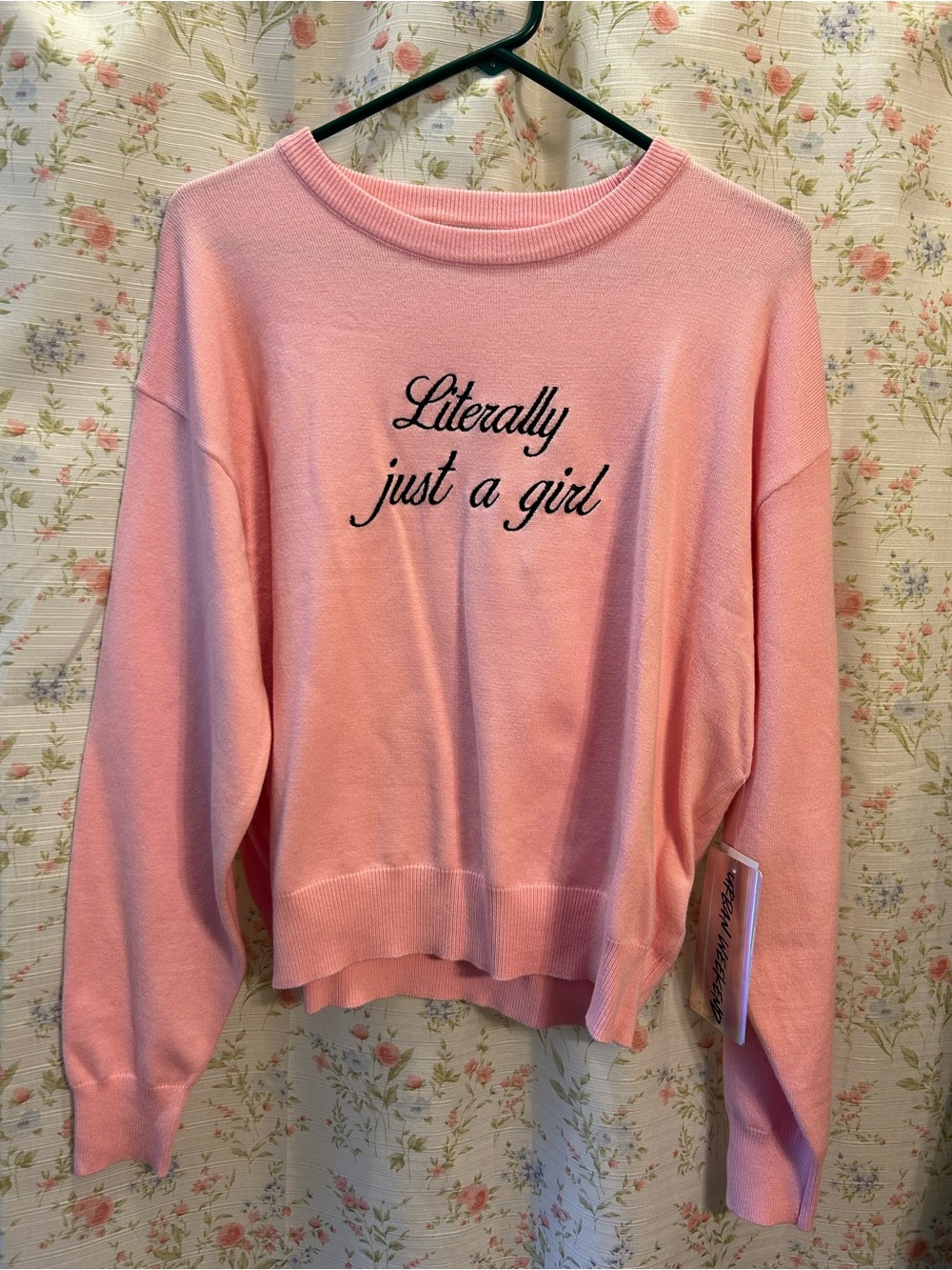 Pink "Literally just a girl" Embroidered Sweatshirt NWT